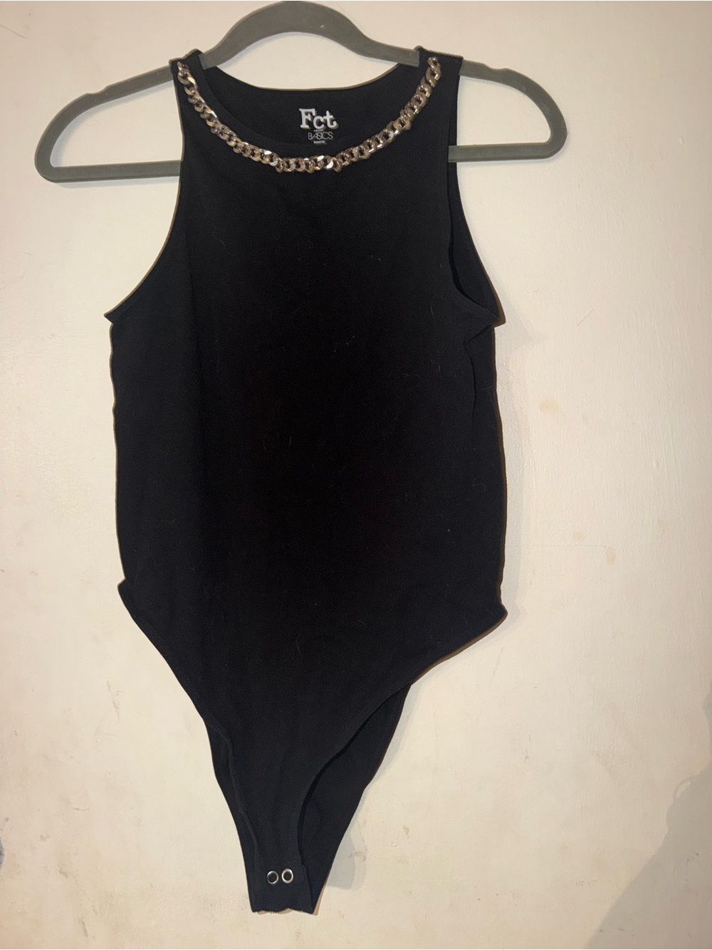 Black Bodysuit with Silver Chain-Accent